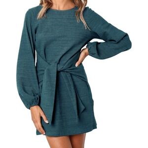 Women's Autumn Winter Cotton Long Sleeves Elegant Knitted Bodycon Tie Waist Xl